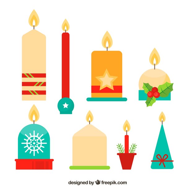 Colección de velas de navidad en diseño plano