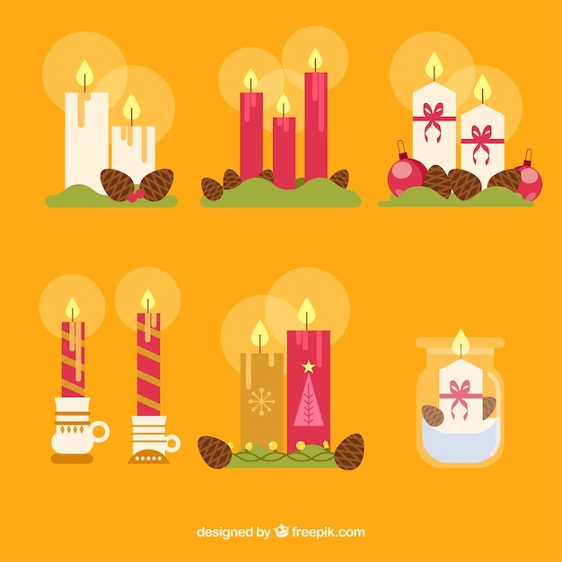 Colección de velas de navidad en diseño plano