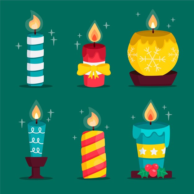 Colección de velas de navidad de diseño plano