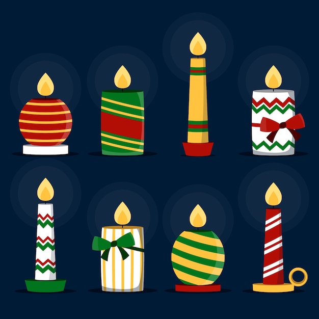 Colección de velas de navidad de diseño plano