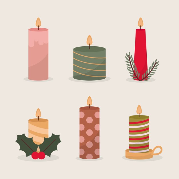 Colección de velas de navidad de diseño plano