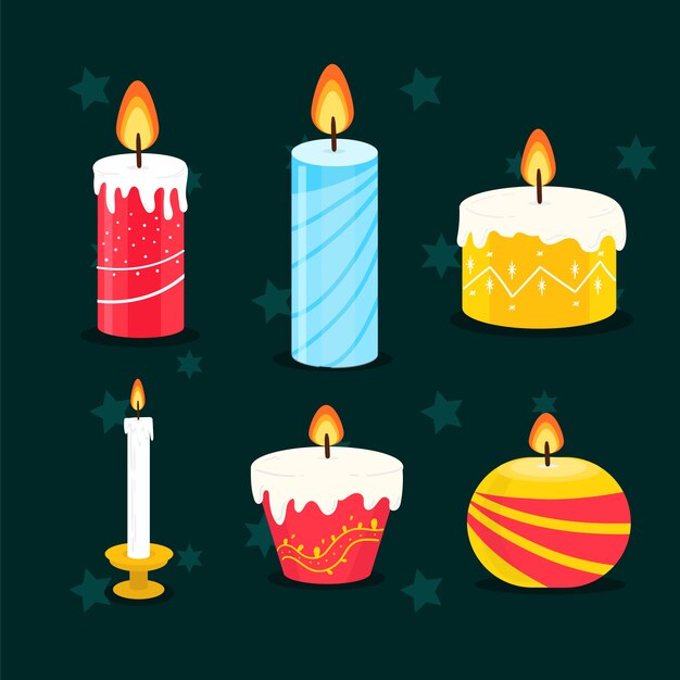Colección de velas de navidad de diseño plano