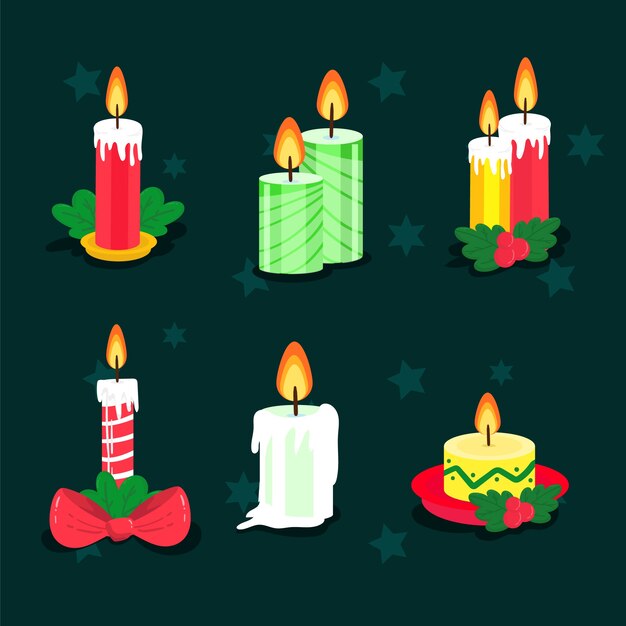 Colección de velas de navidad de diseño plano