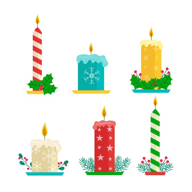Colección de velas de navidad de diseño plano
