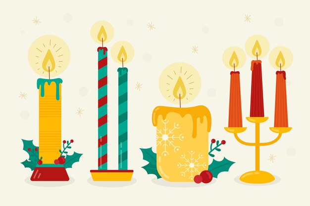 Colección de velas de navidad de diseño plano