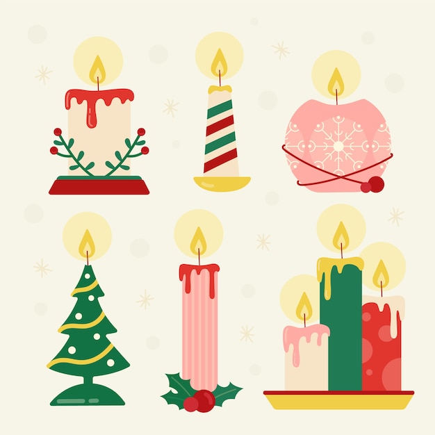 Vector gratuito colección de velas de navidad de diseño plano