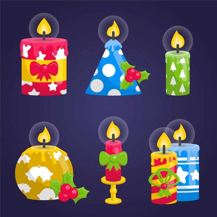 Vector gratuito colección de velas de navidad en diseño plano