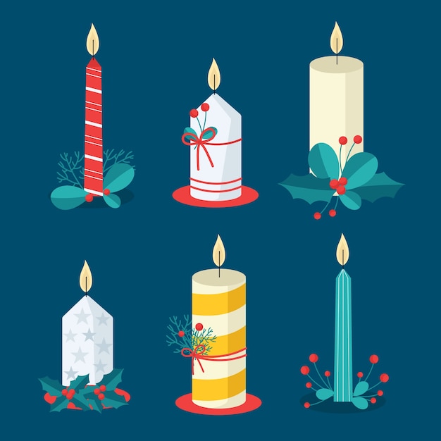 Colección de velas de navidad de diseño plano