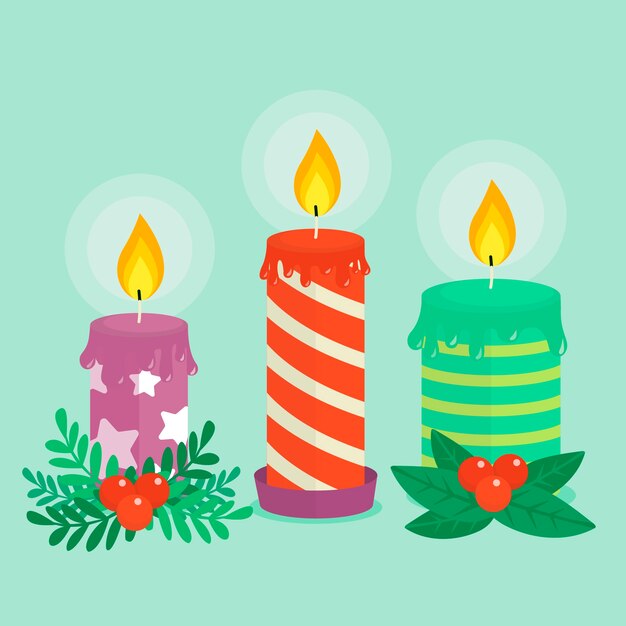 Colección de velas de navidad de diseño plano