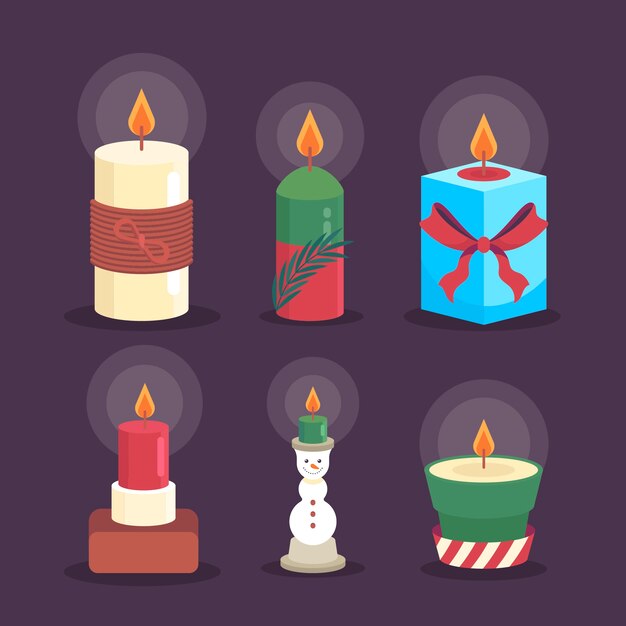 Colección de velas de navidad de diseño plano