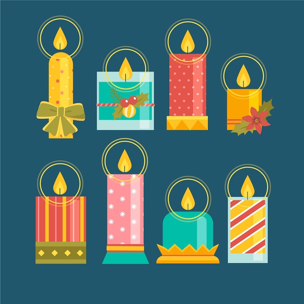 Colección de velas de navidad de diseño plano