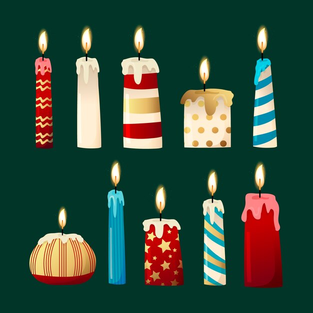 Colección de velas de navidad en diseño plano