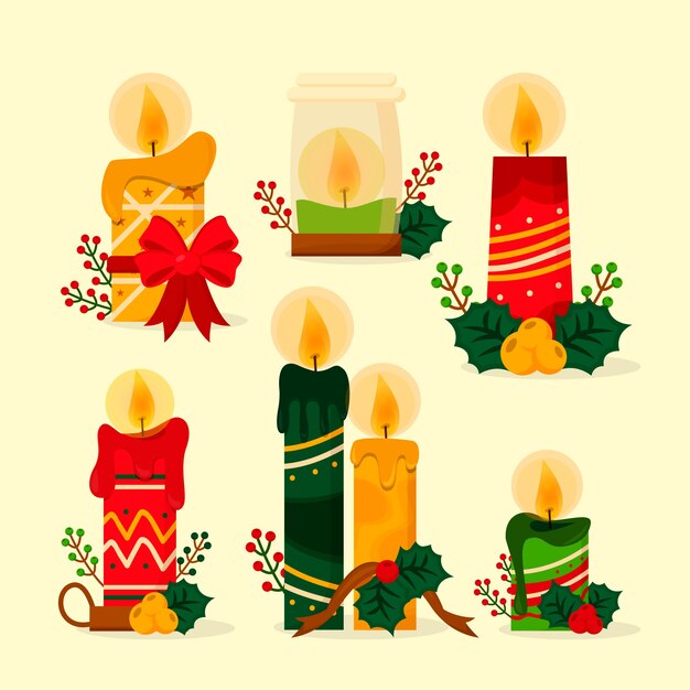 Colección de velas de navidad en diseño plano