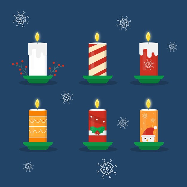 Colección de velas de navidad de diseño plano