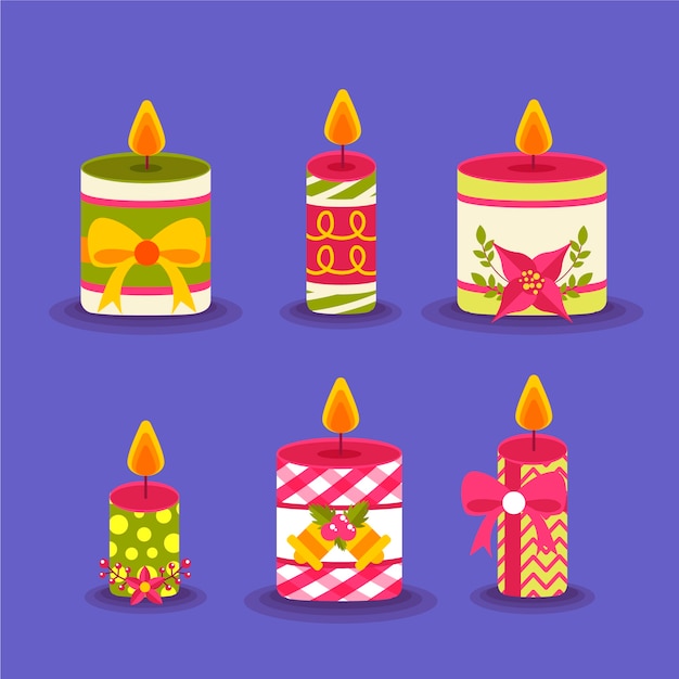 Colección de velas de navidad de diseño plano