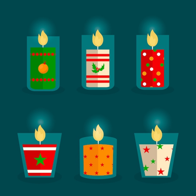 Colección de velas de navidad de diseño plano