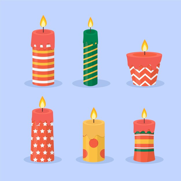Colección de velas de navidad de diseño plano