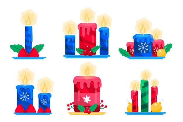 Colección de velas de navidad de diseño plano