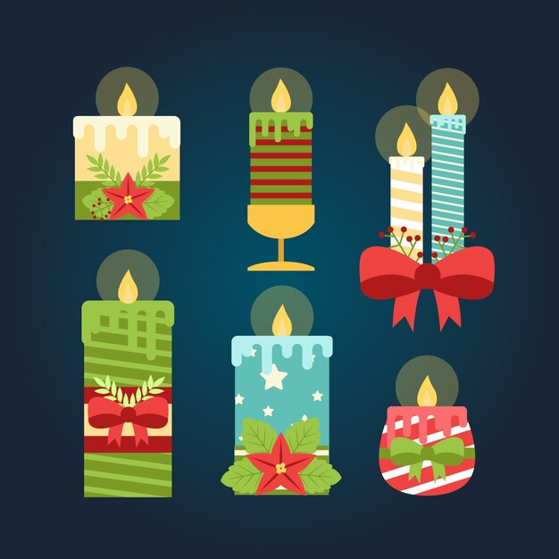 Colección de velas de navidad de diseño plano