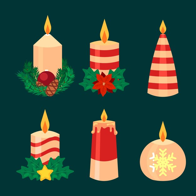Colección de velas de navidad de diseño plano