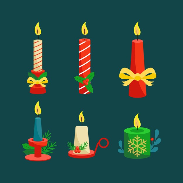 Colección de velas de navidad de diseño plano