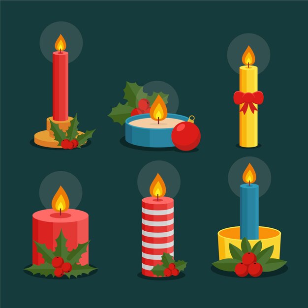 Colección de velas de navidad de diseño plano