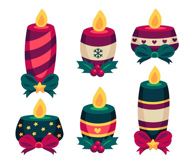 Colección de velas de navidad de diseño plano