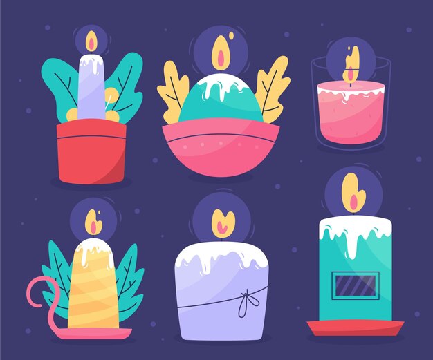 Colección de velas de navidad de diseño plano