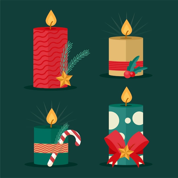 Colección de velas de navidad de diseño plano