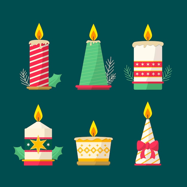 Colección de velas de navidad de diseño plano