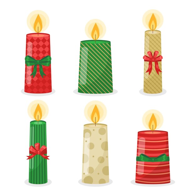 Colección de velas de navidad de diseño plano