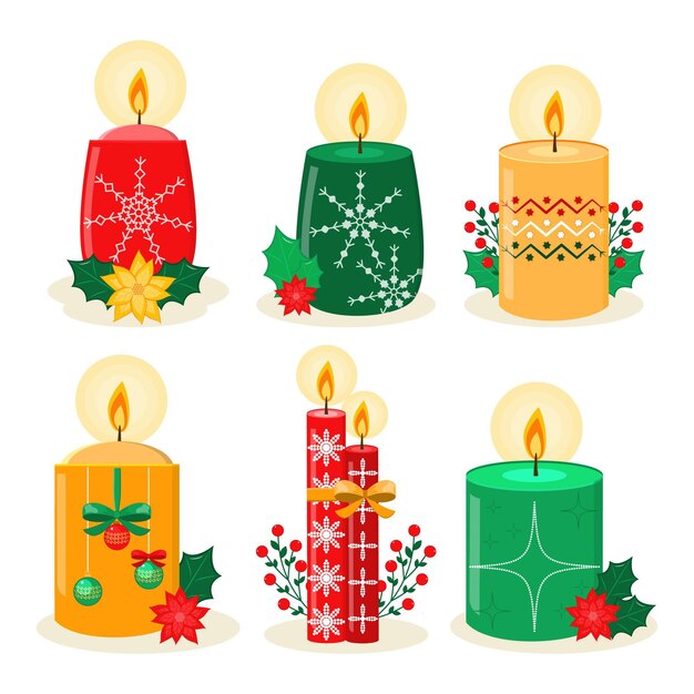 Colección de velas de navidad de diseño plano