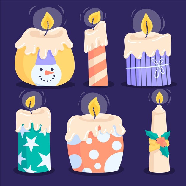 Colección de velas de navidad de diseño plano