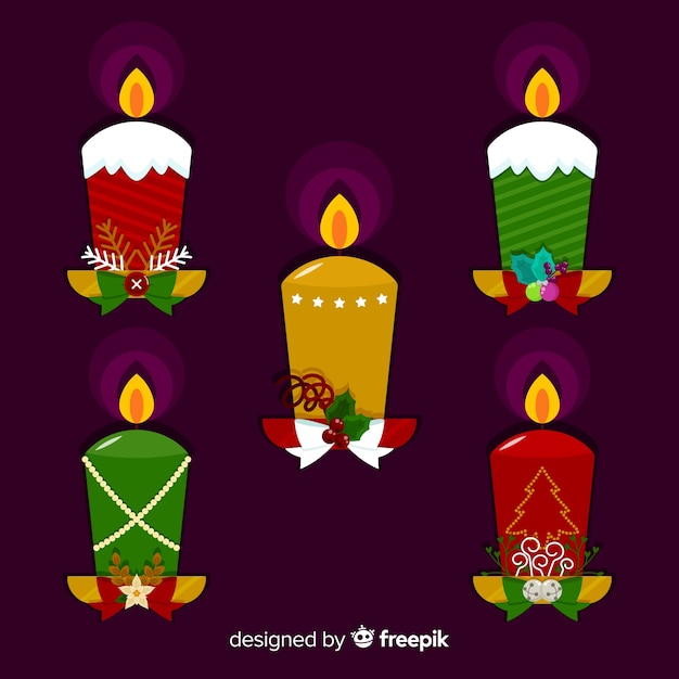 Vector gratuito colección velas navidad planas encendidas