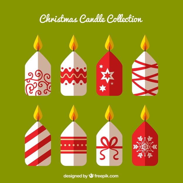 Vector gratuito colección de velas de navidad en rojo y blanco