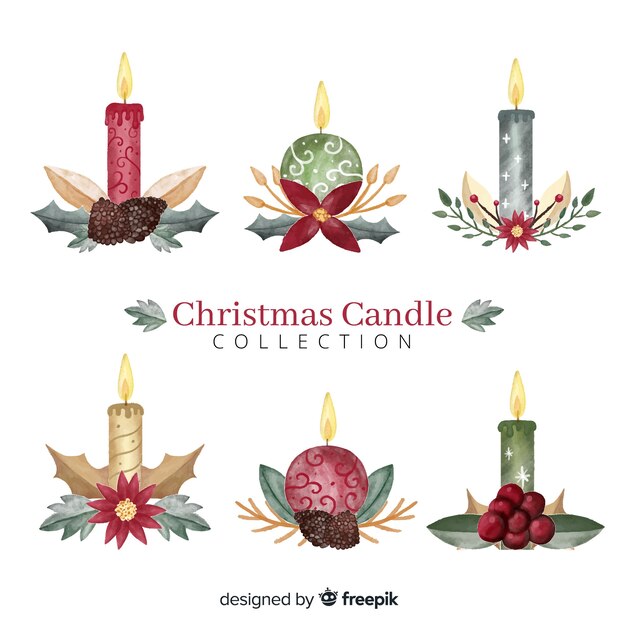 Colección velas navideñas dibujadas a mano