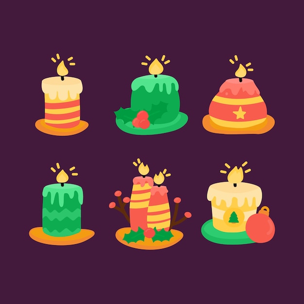 Colección velas navideñas dibujadas a mano