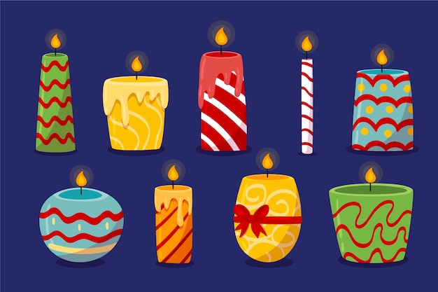 Colección velas navideñas dibujadas a mano