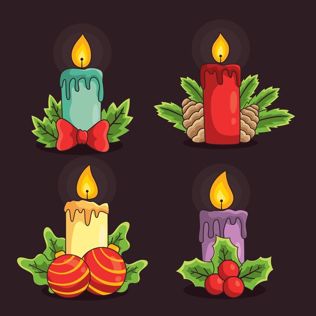 Colección velas navideñas dibujadas a mano
