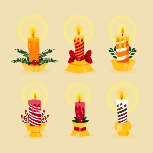 Colección velas navideñas dibujadas a mano