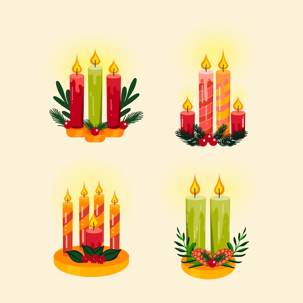 Colección velas navideñas dibujadas a mano