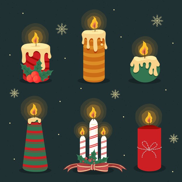 Colección velas navideñas dibujadas a mano