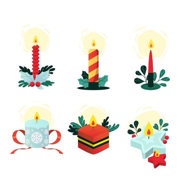 Colección velas navideñas dibujadas a mano