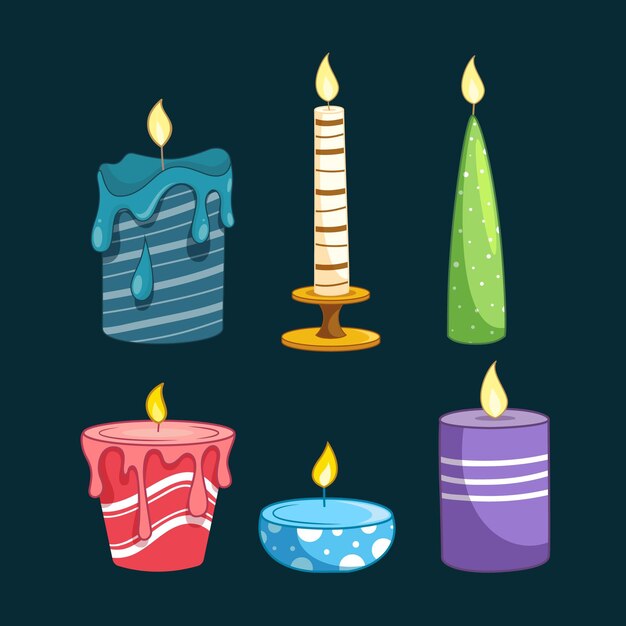 Colección velas navideñas dibujadas a mano