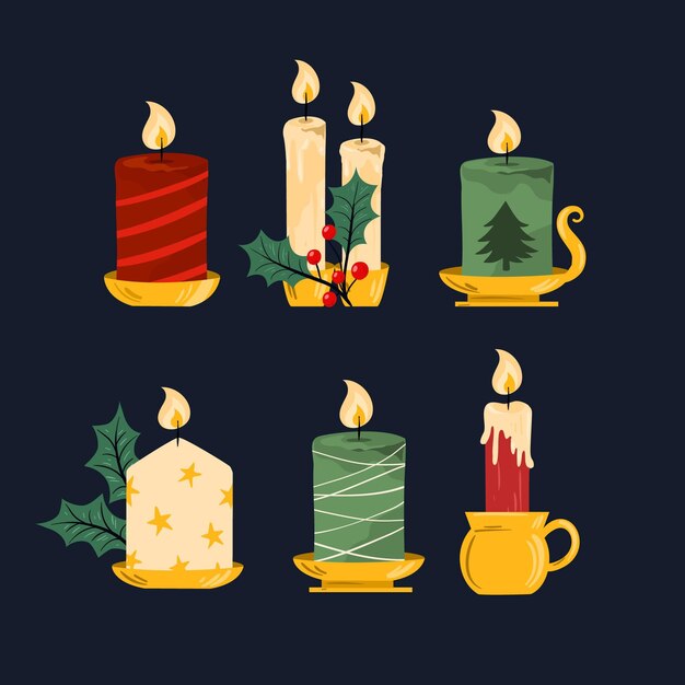 Colección velas navideñas dibujadas a mano
