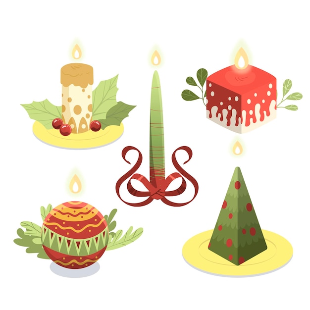 Vector gratuito colección velas navideñas dibujadas a mano