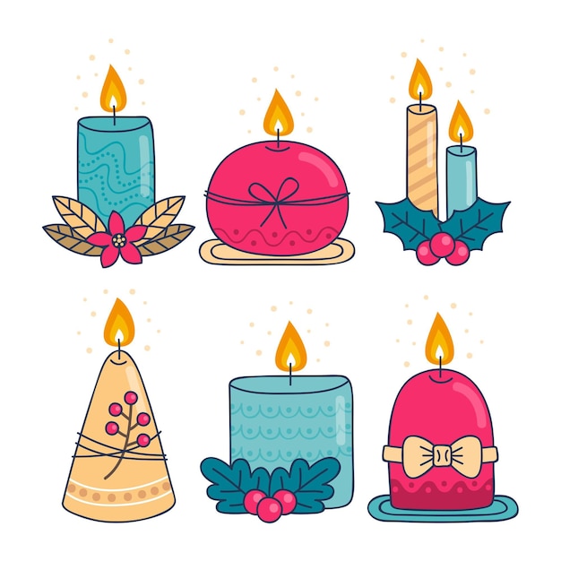 Colección velas navideñas dibujadas a mano