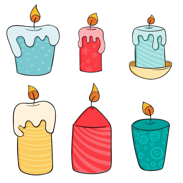 Colección velas navideñas dibujadas a mano