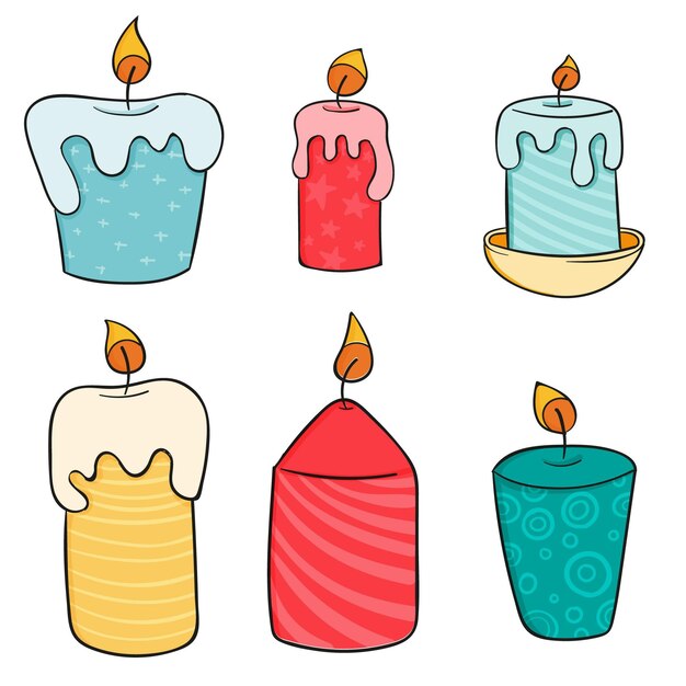 Colección velas navideñas dibujadas a mano