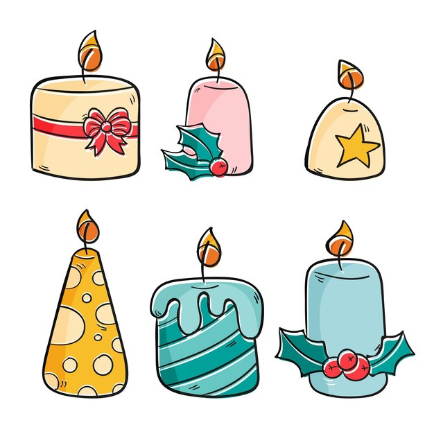 Colección velas navideñas dibujadas a mano